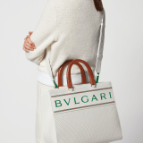 Casablanca x Bulgari large tote bag in white Tennis Groundstroke calf leather, perforated on the main body and smooth on the sides, with tennis green nappa leather lining. Iconic tennis green Bulgari decorative logo, stamped on a smooth white calf leather frame, and gold-plated brass hardware. 292331 image 8