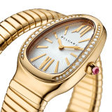 Serpenti Tubogas single spiral watch in 18 kt yellow gold case and bracelet, bezel set with brilliant cut diamonds and silver opaline dial. 101924 image 3