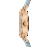 Bvlgari Bvlgari watch with 18 kt rose gold case and bezel engraved with double logo, icy blue marble dial, 12 diamond indexes and light blue alligator bracelet. Water-resistant up to 30 metres 104191 image 3