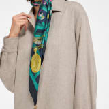 Wonder Garden scarf in fine Eden green silk twill with a BVLGARI BVLGARI metal pendant. Made of 100% silk. WONDERGARDEN-SQ image 1