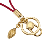 Serpenti Forever keyring in amaranth garnet red braided calf leather. Captivating snakehead charm in gold-plated brass, snap hook and key ring with double BULGARI logo. SERPENTIKEYRING image 2
