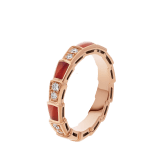 Serpenti Viper band ring in 18 kt rose gold, set with carnelian elements and pavé diamonds. AN857926 image 1