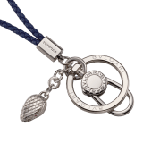 Serpenti Forever keyring in amaranth garnet red braided calf leather. Captivating snakehead charm in gold-plated brass, snap hook and key ring with double BULGARI logo. SERPENTIKEYRING image 2