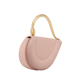 Serpenti Cuore 1968 medium top handle bag in star rose pink calf leather with crystal rose nappa leather lining. Captivating snake body-shaped top handle in gold-plated brass embellished with engraved scales and zirconia eyes; press-button closure. 294801 image 2