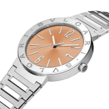 BULGARI BULGARI watch with mechanical manufacture automatic movement, satin-polished stainless steel case, bracelet and bezel engraved with the double BULGARI logo and orange lacquered sunray dial. Water-resistant up to 50 meters. Resort Limited Edition of 65 pieces. 103683 image 2