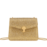 Serpenti Forever small crossbody bag in natural suede with different-size gold crystals and black nappa leather lining. Captivating magnetic snakehead closure in gold-plated brass embellished with "diamantatura" engraving on the scales, and black onyx eyes. 292889 image 1