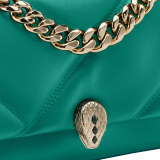 Serpenti Cabochon Maxi Chain mini crossbody bag in soft flash diamond calf leather with maxi graphic quilted motif and deep jade green nappa leather lining. Captivating snakehead magnetic closure in light gold-plated brass embellished with white mother-of-pearl scales and red enamel eyes. 1164-NSMa image 5