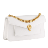 Serpenti East-West Maxi Chain medium shoulder bag in foggy opal grey Metropolitan calf leather with linen agate beige nappa leather lining. Captivating snakehead magnetic closure in gold-plated brass embellished with grey agate scales and red enamel eyes. SEA-1238-MCCL image 2