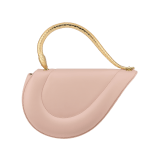 Serpenti Cuore 1968 medium top handle bag in star rose pink calf leather with crystal rose nappa leather lining. Captivating snake body-shaped top handle in gold-plated brass embellished with engraved scales and zirconia eyes; press-button closure. 294801 image 5