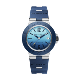 Bulgari Aluminium Capri Edition watch with mechanical manufacture movement, automatic winding, 40 mm aluminum case, dark blue rubber bezel and bracelet, and blue shaded dial. Water-resistant up to 100 meters. Special Edition limited to 1,000 pieces 103815 image 1