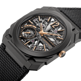 Octo Finissimo Skeleton 8 Days watch with mechanical manufacture ultra-thin movement (2.50 mm thin), manual winding, 8 days power reserve, black DLC-coated titanium case, openwork dial, rose gold-plated hands and indexes, black rubber bracelet. Water-resistant up to 30 metres 104121 image 2
