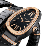 Serpenti Spiga double-spiral watch in black ceramic with an 18 kt rose gold bezel and single elements set with diamonds, and a black dial. Water-resistant up to 30 metres 103199 image 2