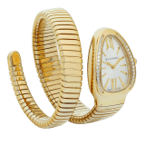 Serpenti Tubogas single spiral watch in 18 kt yellow gold case and bracelet, bezel set with brilliant cut diamonds and silver opaline dial. 101924 image 2
