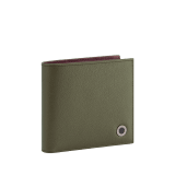 BULGARI BULGARI Man compact wallet in black Urban grain calf leather with forest emerald green Urban grain calf leather interior. Iconic dark ruthenium plated-brass décor enamelled in matte black, and folded closure. BBM-WLTITALASYMa image 1
