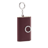 Bulgari Clip keyholder in fudge amethyst brown grain calf leather with butter onyx beige grain calf leather interior and edges, and light cream moiré lining. Iconic palladium-plated brass clip and folded closure. BCM-KEY-HOLD-CLASPa image 1