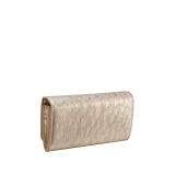 BULGARI BULGARI large wallet in light gold metallic ostrich skin with shell quartz pink nappa leather interior. Iconic light gold-plated brass clip with flap closure. 293282 image 3