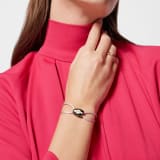 Serpenti Forever bracelet in primrose quartz pink fabric. Captivating light gold-plated brass snakehead embellishment with black and white agate enamel scales and black enamel eyes. 292806 image 2