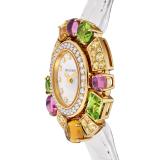 Allegra watch with 18 kt rose gold case set with brilliant-cut diamonds, 32 yellow sapphires, 3 pink tourmalines, 2 citrines and 3 peridots, mother-of-pearl dial, 12 diamond indexes and a white iridescent alligator bracelet. Water-resistant up to 30 meters 103714 image 3