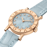 Bvlgari Bvlgari watch with 18 kt rose gold case and bezel engraved with double logo, icy blue marble dial, 12 diamond indexes and light blue alligator bracelet. Water-resistant up to 30 metres 104191 image 2