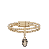 Bracciale Serpenti Forever in vitello intrecciato oro e argento con catena in ottone placcato oro chiaro e chiusura magnetica a scatto. Accattivante ciondolo Serpenti con squame in smalto nero e bianco agata e occhi in smalto nero. SERPBRAIDCHAIN-WCL-GS image 1