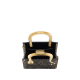 Serpentine mini tote bag in black with black crystals inserts hand-set on suede leather and black nappa leather lining. Captivating snake body-shaped handles in light gold-plated brass embellished with engraved scales and red enamel eyes. 293916 image 4