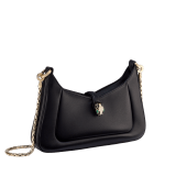 Serpenti Baia small shoulder bag in vivid emerald green Metropolitan calf leather with black nappa leather lining. Captivating snakehead magnetic closure in light gold-plated brass embellished with bright forest emerald green enamel and light gold-plated brass scales, and black onyx eyes; additional zipped top closure. SEA-1274 image 2