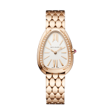 Serpenti Seduttori watch with 18 kt rose gold case, 18 kt rose gold bracelet, 18 kt rose gold bezel set with diamonds and a white silver opaline dial. 103941 image 1