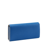 Bulgari Clip large wallet in Sahara amber light brown grained calf leather with denim sapphire blue grained calf leather interior. Iconic palladium-plated brass clip and folded closure. BCM-WLT-SLI-POC-Clb image 3