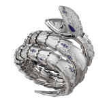 Serpenti Secret Watch with 18 kt white gold head set with brilliant cut diamonds, brilliant cut sapphires and lapis lazuli eyes, 18 kt white gold case, 18 kt white gold dial and double spiral bracelet, both set with brilliant cut diamonds and brilliant cut sapphires. 102000 image 1
