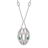 Serpenti necklace in 18 kt white gold, set with emerald eyes and pavé diamonds both on the chain and the pendant. 352752 image 1