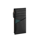 BULGARI BULGARI Man card holder in black Urban grain calf leather with a forest emerald green Urban grain calf leather detail. Iconic dark ruthenium-plated brass décor enamelled in matte black, and zipped closure. 292241 image 3