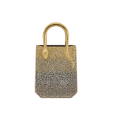 Serpentine mini tote bag in natural suede with different-size degradé gold crystals and black nappa leather lining. Captivating snake body-shaped handles in gold-plated brass embellished with engraved scales and red enamel eyes. 292824 image 1