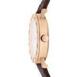 BULGARI BULGARI watch with mechanical automatic in-house movement, 18 kt rose gold case and bezel engraved with double logo, white opaline dial and brown alligator bracelet. Water-resistant up to 50 metres 103968 image 3