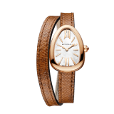 Serpenti watch with 18 kt rose gold case, white mother-of-pearl dial and interchangeable double spiral bracelet in brown karung leather 102919 image 1