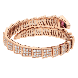 Serpenti one-coil bracelet in 18 kt rose gold, set with full pavé diamonds and a rubellite on the head. BR856126 image 3