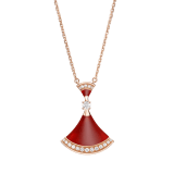 DIVAS' DREAM 18 kt rose gold pendant necklace with chain set with red carnelian elements, a round brilliant-cut diamond and pavé diamonds 356437 image 1
