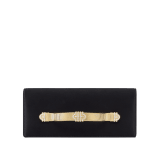Bvlgari Tubogas evening clutch in black satin with black nappa leather lining. Iconic Tubogas handle in gold-plated brass embellished with zirconia and a magnetic closure. 295432 image 1