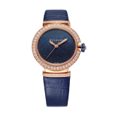 LVCEA 腕錶，搭載機械機芯，自動上鍊，18K 玫瑰金錶殼和連結扣鑲飾圓形明亮型切割鑽石，藍色東菱石錶盤，藍色鱷魚皮錶帶。防水深度 50 公尺。 103341 image 1