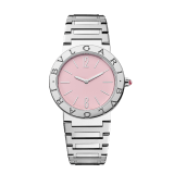 BULGARI BULGARI watch featuring a stainless steel case and bezel engraved with double logo, polished and satin-brushed stainless steel bracelet and pink lacquered dial. Water-resistant up to 30 metres. Limited edition of 350 pieces. 103711 image 1