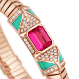 Bvlgari Tubogas 18 kt rose gold necklace set with a central rubellite, chrysoprase inserts and pavé diamonds BR860811 image 3