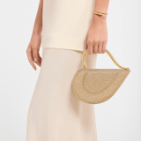 Serpenti Cuore 1968 top handle bag with gold Neige Pavé Crystals applied on a suede base and bright travertino nappa internal lining. Captivating snake body-shaped top handle in gold-plated brass embellished with engraved scales and zirconia eyes; press-button closure. SRN-001-1326S-CRYS image 1