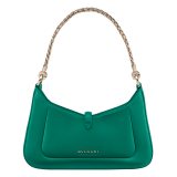 Serpenti Baia small shoulder bag in vivid emerald green Metropolitan calf leather with black nappa leather lining. Captivating snakehead magnetic closure in light gold-plated brass embellished with bright forest emerald green enamel and light gold-plated brass scales, and black onyx eyes; additional zipped top closure. SEA-1274293589 image 3
