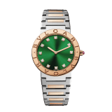 BVLGARI BVLGARI watch in 18 kt rose gold and stainless steel case and bracelet, 18 kt rose gold bezel engraved with double logo, green satiné soleil lacquered dial and diamond indexes 103202 image 1