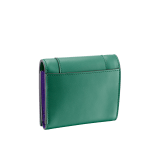 Serpenti Forever super compact wallet in black and emerald calf leather. Iconic snake head zip puller in black and white enamel, with green malachite enamel eyes. SEA-SUPERCOMPACT-CLb image 3
