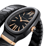 Serpenti Spiga single spiral watch with black ceramic case, black lacquered dial and black ceramic bracelet set with 18 kt rose gold elements. 102734 image 2