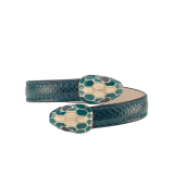 Bracciale Serpenti Forever in karung lucido verde foresta. Accattivante motivo Serpenti contraire in ottone placcato oro chiaro con squame in smalto verde foresta e ottone placcato oro chiaro e occhi in smalto nero. SERP-SOFTCONTRkarungB image 1