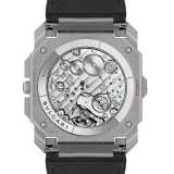 Octo Finissimo Chrono GMT watch with extra-thin mechanical manufacture chronograph and GMT movement, automatic winding with platinum peripheral rotor, titanium case, transparent case back, black dial and black rubber bracelet. Water-resistant up to 30 meters 103371 image 4