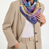 Bvlgari Curiosity scarf in fine gold silk with a BVLGARI BVLGARI metal pendant. Made of 100% silk. BULGARICURIOSITYSQ image 1