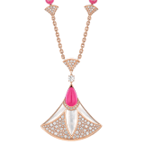DIVAS' DREAM necklace in 18 kt rose gold set with rubellites, mother-of-pearl elements and pavé diamonds Necklace with a double wearability and a detachable Bracelet 360700 image 1