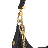 Serpenti Ellipse small crossbody bag in Urban grain and smooth ivory opal calf leather with flamingo quartz pink gros grain lining. Captivating snakehead closure in gold-plated brass embellished with black onyx scales and red enamel eyes. 1204-UCL image 5
